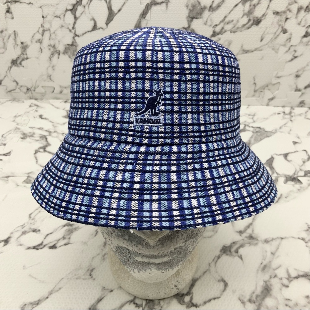 Men's Kangol Prep Plaid Navy White Lt Blue Lahinch Bucket Hat NWT